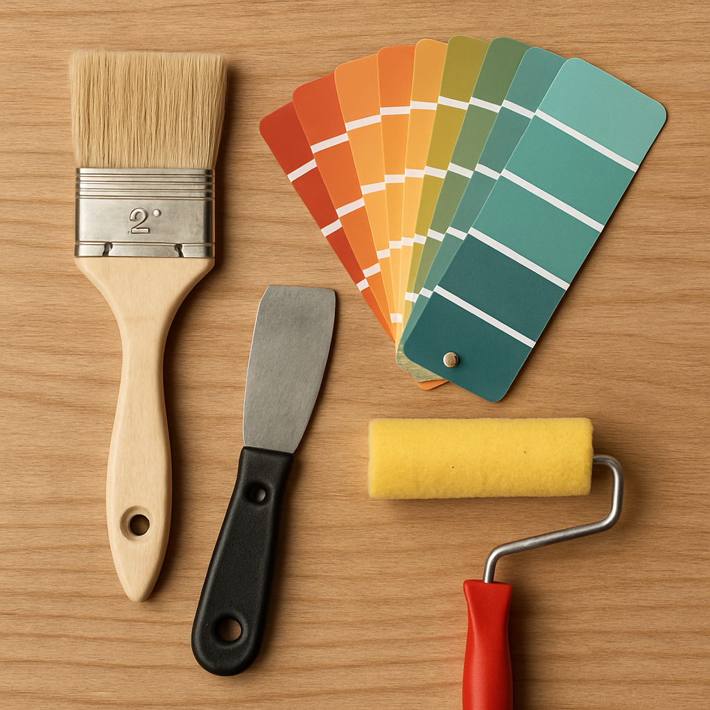 Selection of paint swatches and tools