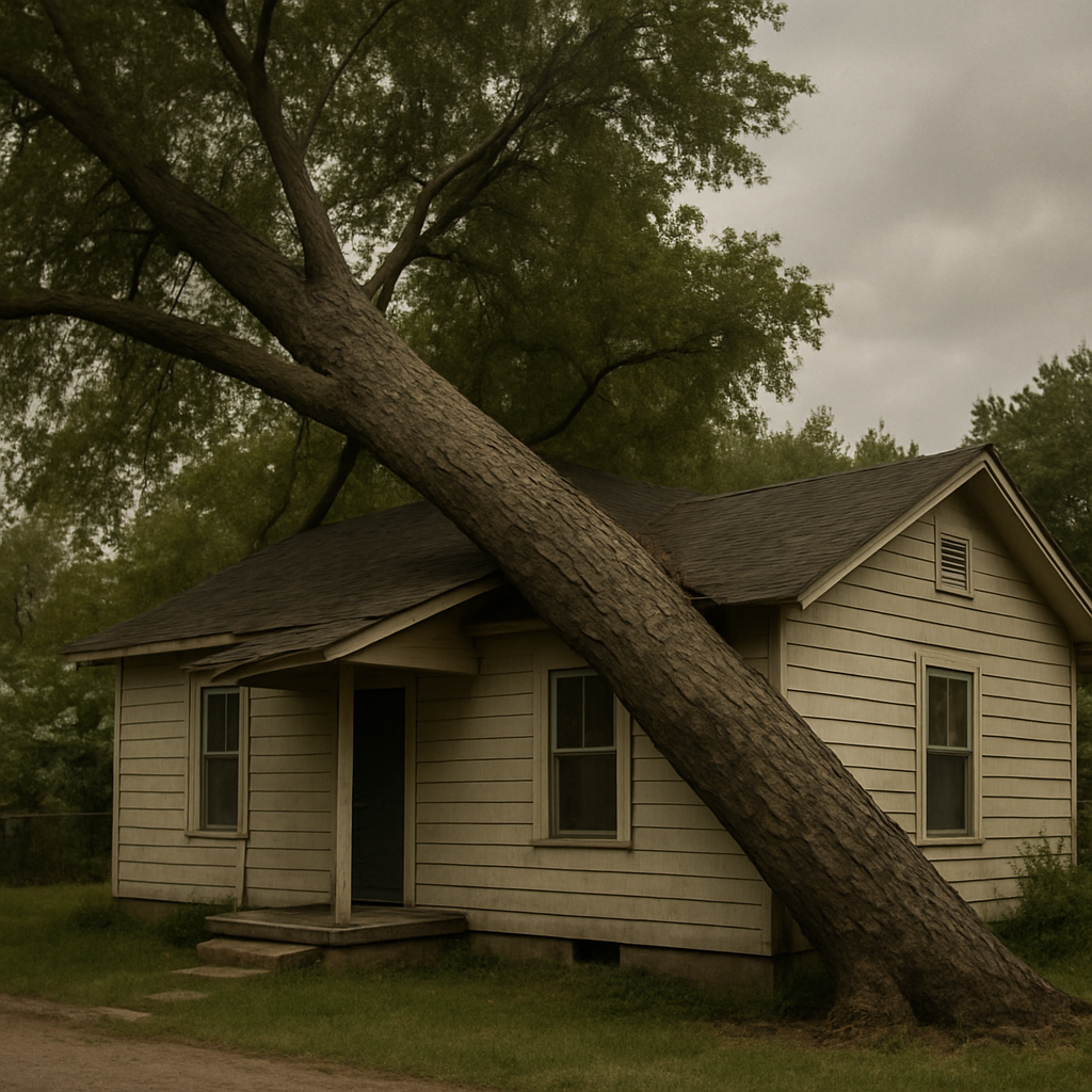 Leaning tree over a house