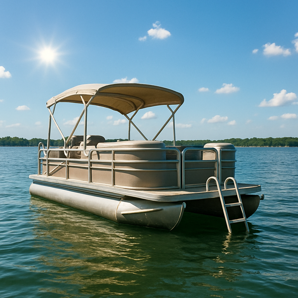 Pontoon boat with ladder on a sunny day