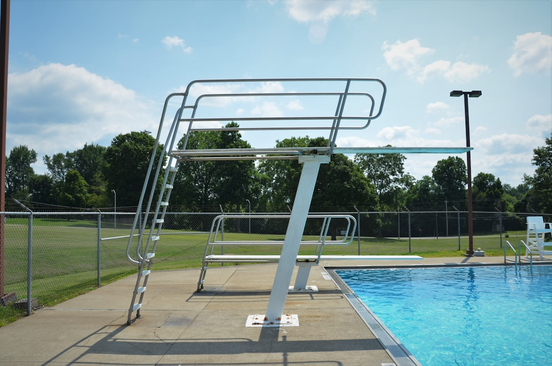 Swimming pool ladder with safety handrails