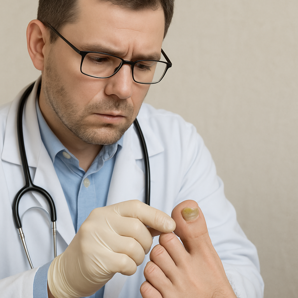 Doctor examining toenail